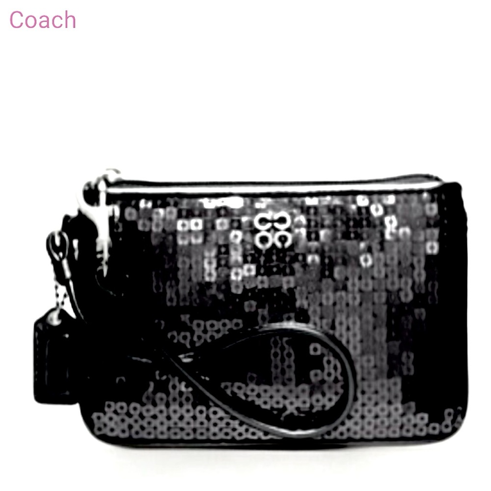 NWT Coach Sequin BLACK Wristlet, SMALL
